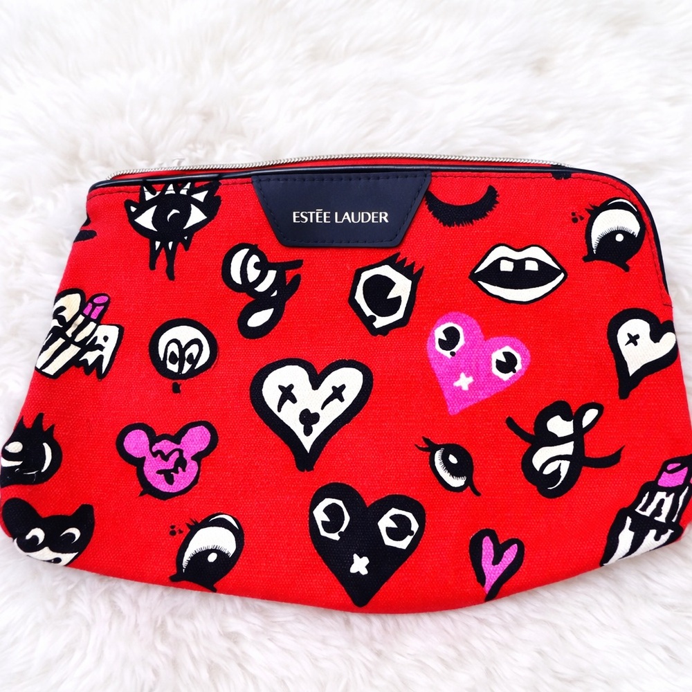 Estée Lauder Red Graphic Makeup Bag Cosmetic Pouch NEW